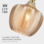 Modern Glass Pendant Light, 9.5"x16.5" Amber Sunset-Striped Light Fixture with Gold Cap, 15"-72" Adjustable Line, E26 Socket for Kitchen Island or Hallway – Sunset Gold Tulip