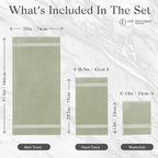Premium Staple Cotton Bathroom Towel Set - Sage Green 600 GSM 6-Piece Luxury Bath Towel Set 1 Stripe - 2 Bath Towels, 2 Hand Towels & 2 Washclothes Set - High Absorbent & Quick Dry for Gym, Spa, Hotel