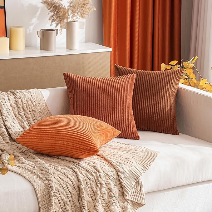 MIULEE Pack of 2 Corduroy Soft Soild Decorative Square Throw Pillow Covers Cushion Cases Pillowcases for Sofa Bedroom Car 12 x 20 Inch 30 x 50 Cm Dark Rust