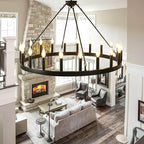 Black Wagon Wheel Chandelier 40 inch,20-Light Farmhouse Wagon Wheel Chandeliers Round Industrial Ceiling Light fixtures for Outdoor Porch high Ceilings Living Dining Room Foyer Entryway