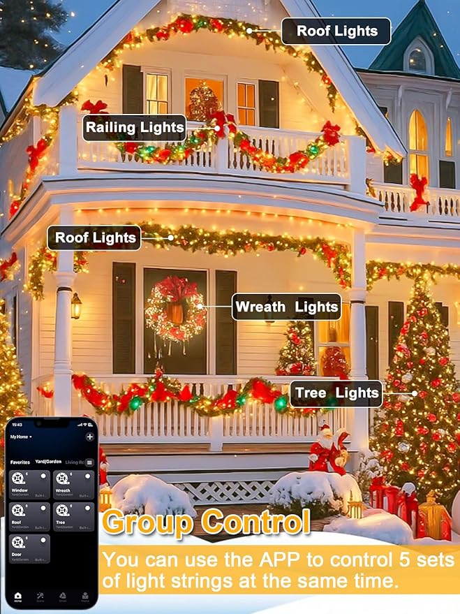 Smart LED Halloween String Lights with Remote & App 66FT 200LED, Waterproof RGB Dimmable Clear Wire Christmas Lights, Color Changing Christmas Tree Light Outdoor Indoor with Timer for Halloween Decor