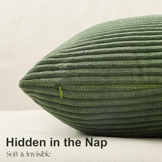 Topfinel SageGreen Throw Pillow Covers Set of 4,Mordern Cozy Cushion Cover with Corduroy,Soft Accent Forest Green Pillow Covers for Couch,Bed,Living Room Home Decor 22×22 Inch