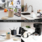 WORHE Marble Qtip Holder with Lid Natural Cotton Ball Container for Cotton Swabs,Makeup Sponges,Bath Salt Large Capacity Bathroom Canisters Jars for Countertop Storage and Organization White (WH051)