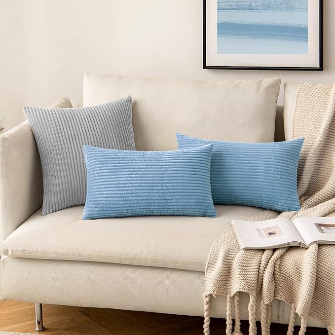 MIULEE Winter Pack of 2 Corduroy Pillow Covers Soft Soild Cushion Cases Decorative Square Throw Pillow Covers Baby Boy Blue Pillowcases for Sofa Bedroom Car 18 x 18 Inch 45 x 45 Cm