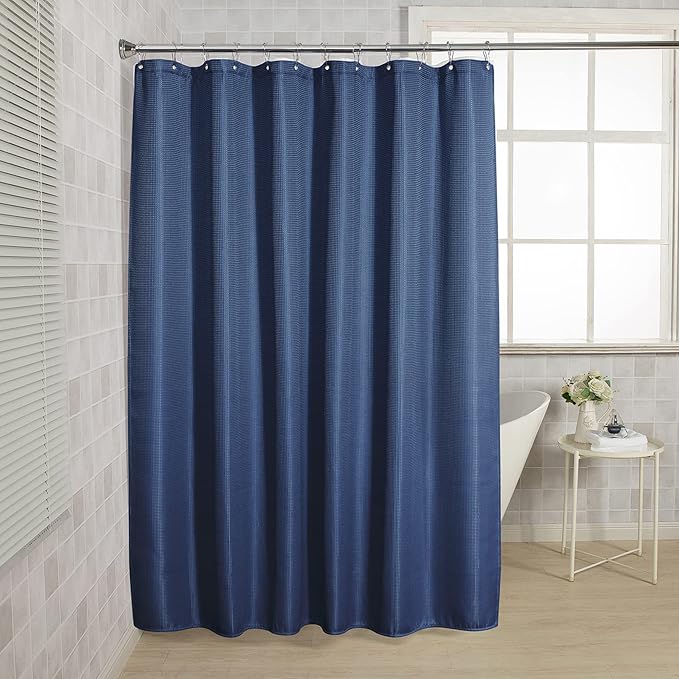 AmazerBath Waffle Shower Curtain, Navy Blue Fabric Shower Curtain with Waffle Weave, Heavy Duty Hotel Quality, 72 x 72 Inches