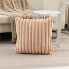 ZLINA Set of 2 Apricot Faux Fur Decorative Throw Pillow Covers Fluffy Striped Pillowcase Cushion Covers 20 x 20 Inch Decor Sofa Couch Bedroom