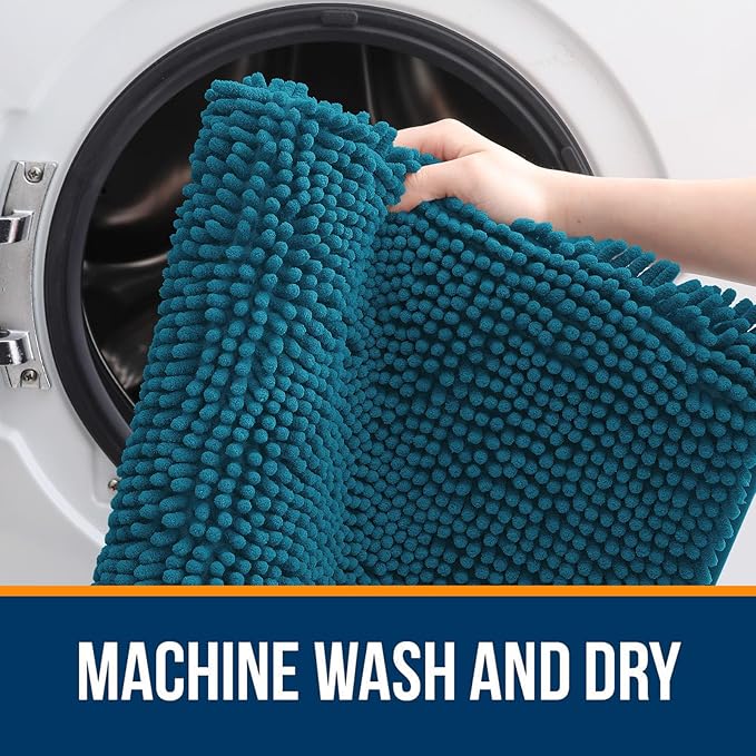 OLANLY Bathroom Rugs 59x35, Extra Soft Absorbent Chenille Bath Rugs, Rubber Backing Quick Dry, Machine Washable Bath Mats for Bathroom Floor, Tub and Shower, Home Decor Accessories, Peacock Blue
