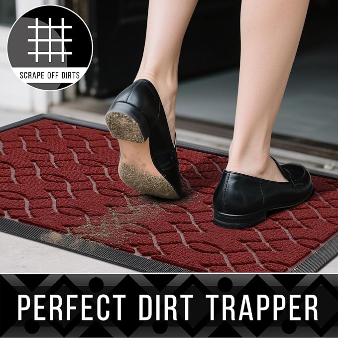 Yimobra Extra Large Door Mat 60x36, All-Season Waterproof Doormat Outdoor Entrance, Heavy Duty Non-Slip Outside Door Mat for Garage Patio Proch Entryway Indoor, Easy Clean, Red