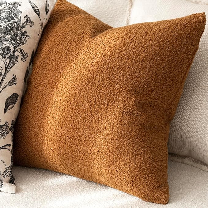 Foindtower Pack of 2, Curly Faux Fur Lumbar Decorative Throw Pillow Covers Soft Fuzzy Plush Cushion Case Cozy Pillowcase for Living Room Couch Bed Sofa Home Decor 12 x 20 Inch, Bronze
