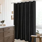 Extra Long Black Linen 84 Inch Shower Curtain Neutral Modern Bath Curtain Set 84 Inch Long with Hooks XLong Tall Farmhouse Boho Modern Drapes for Bathroom Black 72x84