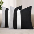 Adabana Set of 2 Linen Pillow Covers Decor Square Patchwork Throw Pillow Covers 18x18 Inch Farmhouse Cushion Covers Decorative Couch Bedroom Sofa Living Room,Black