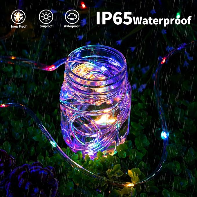 Solar Rope String Lights Outdoor 72Ft 200 Led Waterproof Solar Powered Fairy Lights with 8 Lighting Modes, Copper Wire PVC Tube Lights for Garden Wedding Christmas Party DIY Decor(Multicolor)
