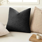 ANRODUO Pack of 2 Textured Boucle Throw Pillow Covers Soft Black Decorative Accent Solid Pillow Cases Cozy Modern Couch Cushion Case for Chair Sofa Bedroom Living Room Home Decor, 20 x 20 Inch