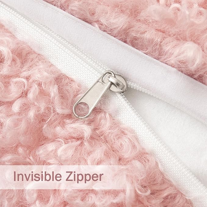 MIULEE Pack of 2 Pink Throw Pillow Covers 18x18 Inch Faux Fur Decorative Sherpa Boucle Pillow Covers Fuzzy Accent Soft Sheepskin Fleece for Boho Home Decor Couch Living Room Bed Valentines Day