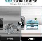 Wood Desk Organizer, 3 Tier Paper Tray Organizer for Desk with Adjustable Storage Shelves, Desktop Paper Sorter Mail Holder for Office Home Classroom, Blue