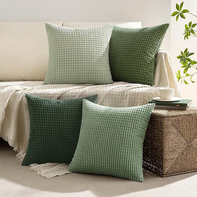 MIULEE Sage Green Pillow Covers 22x22 Inch Set of 4 Boho Farmhouse Home Decor Mordern Nordic Throw Pillows Covers Soft Corduroy for Couch Bed Sofa Living Room Forest Green