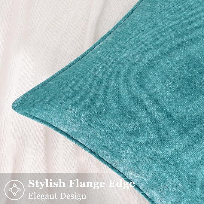 decorUhome Couch Throw Pillow Covers 16x16 Set of 2, Decorative Soft Euro Neutral Chenille Pillow Covers with Elegant Design for Sofa Bed Living Room Home Decor, Teal