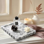 Genuine Scalloped Marble Tray, Real Natural Marble Stone Tray, Luxury Decorative Trays for Bathroom, Dresser, Vanity, Kitchen, Home Decor, 10.6" x 8", Calacatta Gray