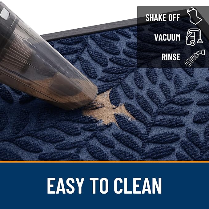 OLANLY Door Mat Indoor Outdoor Entrance, 29.5x17, Waterproof All-Weather All-Season Doormat, Sturdy Natural Rubber, Stain and Fade Resistant, Low Profile, Easy Clean Patio Entryway Mat, Navy