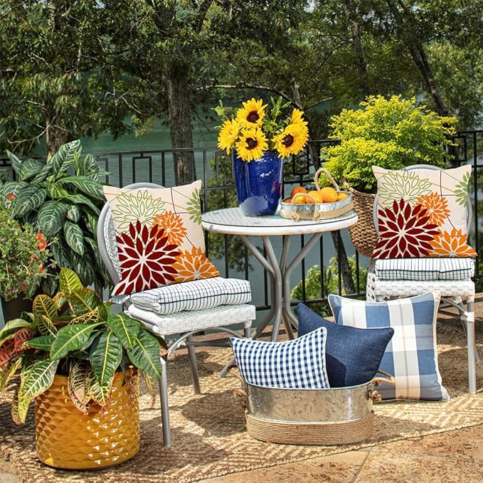 Red Orange Fall Pillow Cover 16X16 Inch Set of 2 Outdoor Waterproof Floral Orange Decorative Pillowcase Decor for Couch Patio Funiture Garden Print Polyester Cushion Cover 01N18