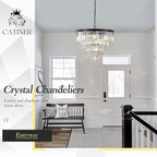 Modern Black Crystal Chandeliers,24” Ceiling Round Chandelier,Luxury Flush Mount Pendant Light Fixture with Chain Farmhouse 4 Tiers K9 Chandelier for Dining Room Bedroom Foyer