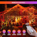 JMEXSUSS Christmas Lights, 8 Modes Waterproof Christmas Light Outdoor Plug in, Clear Wire String Lights Indoor Bedroom 500 LED Orange and Purple 163 FT