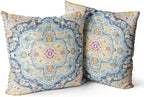 Snycler Boho Throw Pillow Covers 18x18 inch Set of 2 Burnt Blue Yellow Terracotta Rust Colored Throw Pillows Boho Home Decor for Bedroom Living Room Couch & Sofa (No Inserts)
