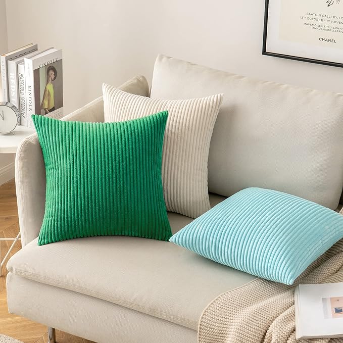 MIULEE Pack of 2 Corduroy Soft Soild Decorative Square Throw Pillow Covers Set Cushion Cases Pillowcases for Spring Sofa Bedroom Couch 20 x 20 Inch Dark Green