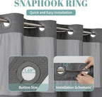 Charcoal No Hook Waffle Weave Shower Curtain with snap-in Liner Replacement, 230GSM Waterproof Fabric Hotel Shower Curtain Set for Bathroom, Through Mesh Top Window,60Wx74H