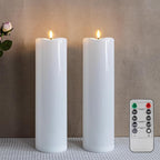 4" x 14" Flameless LED Pillar Candles with Waterproof, Timer Battery Operated Flickering Large Plastic White Outdoor Candles (Pack of 2)
