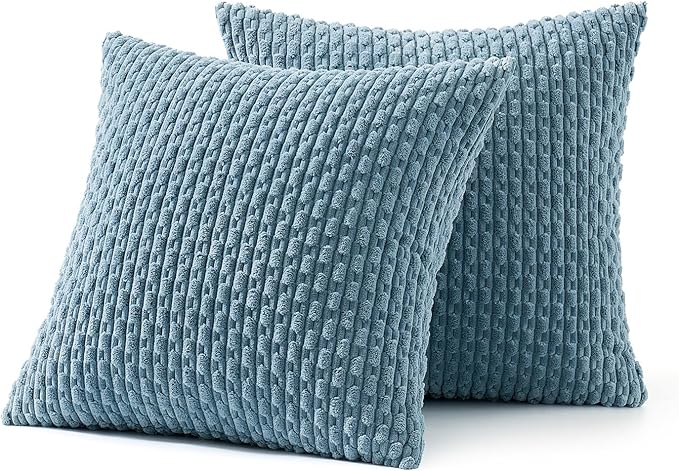MIULEE Pack of 2 Decorative Throw Pillow Covers 20x20 Inch Soft Boho Striped Textured Corduroy Pillow Covers Modern Farmhouse Home Decor for Couch Bed Sofa Living Room Blue Grey