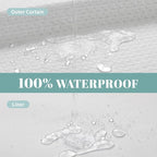 White No Hook Waffle Weave Shower Curtain with snap-in Liner Replacement, 230GSM Waterproof Fabric Hotel Shower Curtain Set for Bathroom, Through Mesh Top Window,48Wx74H