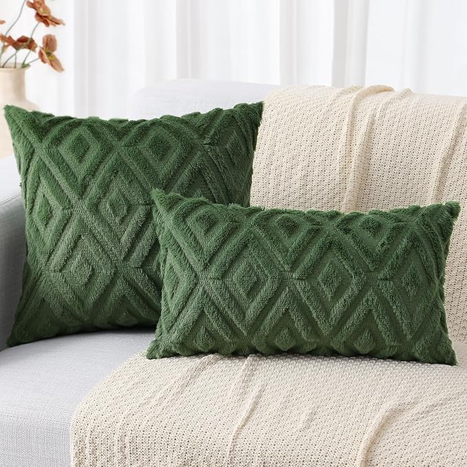 decorUhome Christmas Couch Throw Pillow Covers 16x16 Set of 2, Decorative Soft Plush Faux Wool Neutral Accent Pillow Covers for Bed Sofa Living Room, Forest Elf