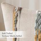 ANRODUO Pack of 2 Boho Decorative Throw Pillow Covers 18x18 Farmhouse Cushion Case Striped Chenille Pillow Cases Square Pillow Covers Accent Neutral Pillowcase for Sofa Couch Bed, Blue-Earth Tones