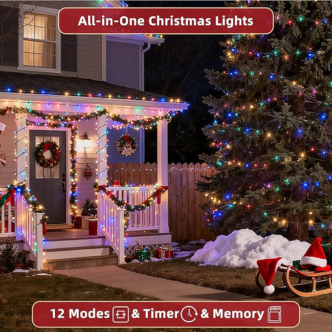 240ft Outdoor Christmas Lights, 750 LED Super Long String Lights 12 Modes & Timer Memory, Dimmable Outsite Waterproof Light Strings for Xmas Tree Garden Wedding Party Holiday Decorations Multicolor