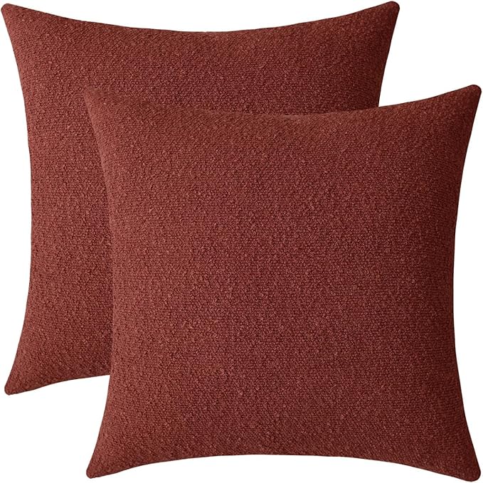 Jeneoo Rust Decorative Square Thick Throw Pillow Covers Fine Textured Boucle Terracotta Couch Cushion Cases for Livingroom Sofa Decor, Set of 2, 18 x 18 Inch