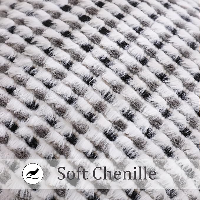 LUOYEHK Boho Throw Pillow Covers 20x20 Inch Set of 2 Chenille Tufted Pillowcase Farmhouse Neutral Cushion Covers for Couch Sofa Bed Living Room, Black Gray