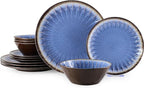 Melamine Dinnerware Sets 12 Pcs, Plates and Bowls Sets, Melamine Plates, Outdoor Dishes Sets, Unbreakable Dinnerware, Serving Dishes for Entertaining, Dishwasher Safe, BPA Free (Classic Blue)