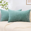 decorUhome Chenille Aqua Haze Throw Pillow Covers 12x20 Inch Set of 2, Decorative Soft Couch Pillow Covers Solid Dyed Accent Velvet Farmhouse Neutral Rectangle Pillow Cases for Sofa Bed Living Room