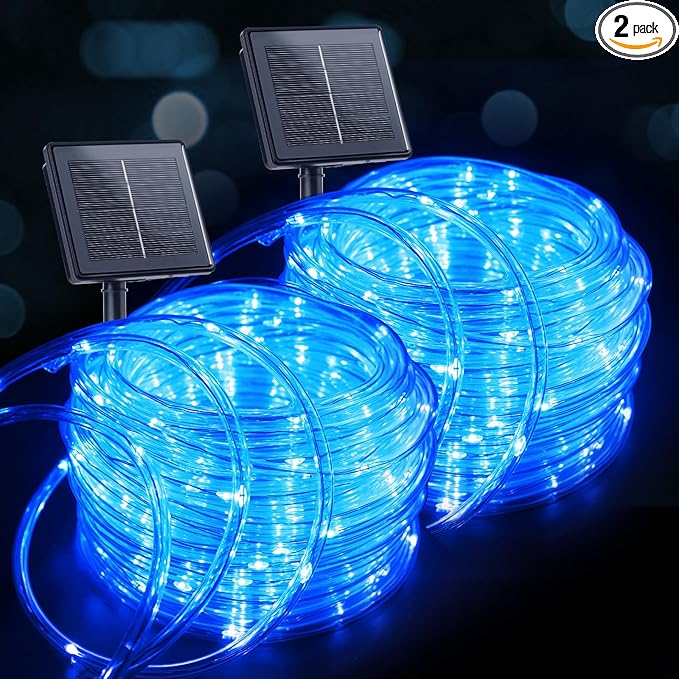 Brightown Solar Christmas Lights Outdoor Waterproof, 2 Pack Total 78FT 200 LED Solar Rope Lights with 8 Modes, Christmas Outdoor Decoration, Solar String Lights for Outside House Tree Halloween, Blue