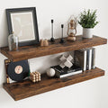 Floating Shelves for Wall with Invisible Brackets, Wall Mounted Engineered Wood Shelves with Wood Grain for Living Room, Bathroom, Kitchen Decor and Storage, Oak, 40"L Set of 2, Rustic Brown