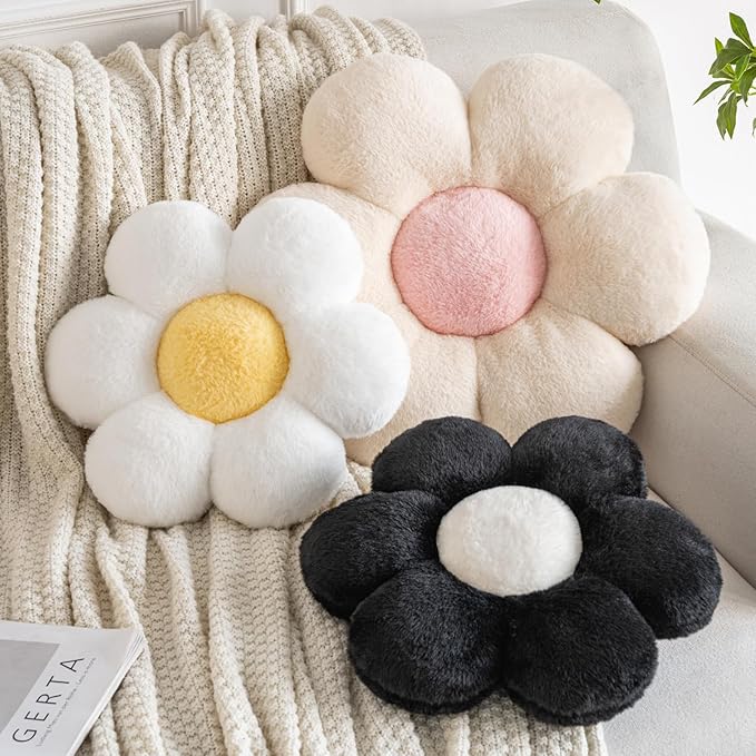 Xiashrk Flower Pillows, Decorative Pillows for Couch, Cute Daisy Pillow for Bed, Flower Shaped Decorative Throw Pillow Room Decor (White, 14.9 Inches)