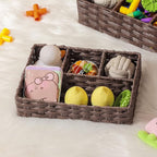 Toilet Tank Topper Paper Basket Multiuse Hand Woven Plastic Wicker Basket Bins with Divider for Shelves Rustic Farmhouse Bathroom Decor Countertop Organizer Storage