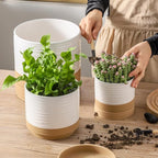 6 Inch Ceramic Planter Pot with Drainage Hole and Saucer,Round Flower Plant Pot for Indoor Outdoor,Porcelain Garden Pots for Farmhouse Decorative with Deep Reservoir,White