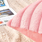 Throw Pillow Covers Decorative Faux Fur Set of 2 18x18 Inch Pillow Covers, Soft Pink Striped Pillowcases for Couch Sofa Bed Living Room, Fluffy Cute Home Boho Accent Fuzzy Decor
