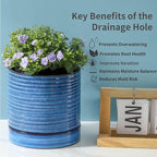 Hasense Plant Pot, 6 Inch Ceramic Kitchen Garden Pot for Plant with Drainage Hole and Tray, Indoor/Outdoor Succulent Herb Planter, Modern Blue Home Office Decorative Gifts