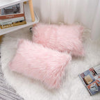 WLNUI Set of 2 Pink Christmas Decorative Lumbar Fluffy Pillow Covers New Luxury Series Merino Style Blush Faux Fur Throw Pillow Covers Fuzzy Cushion Case for Sofa Bedroom Home Decor 12x20 Inch