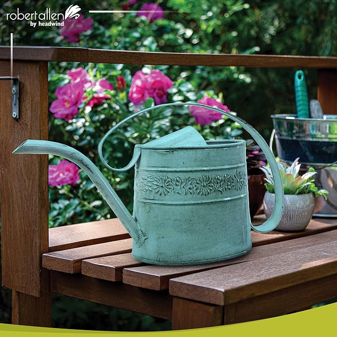 Headwind Willow Surf Blue 0.5 Gallon Galvanized Decorative Metal Garden Watering Can for Indoor & Outdoor Plant Care – Vintage Gardening Plant Watering Can by Robert Allen