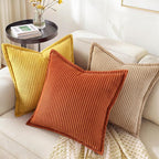 decorUhome Fall Corduroy Rust Throw Pillow Covers 16x16 Set of 2 Decorative Soft Boho Farmhouse Euro Couch Pillow Covers for Living Room Bed Sofa Broadside Striped Pillow Cases