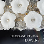 Modern Flower Elegant Glass Chandelier 20" Luxury 6 Lights Gold Chandelier Light Fixture for Living Dining Room Kitchen Entryway Bedroom Foyer, E12